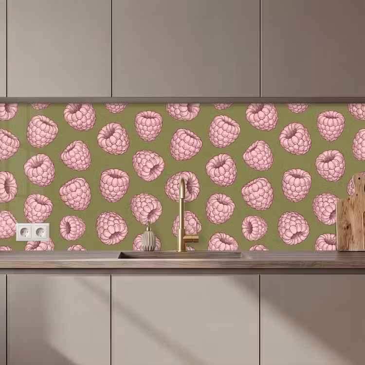 Eten - Patroon - Illustratie - Roze - Groen keuken achterwand 2 middel zz_3dshopping