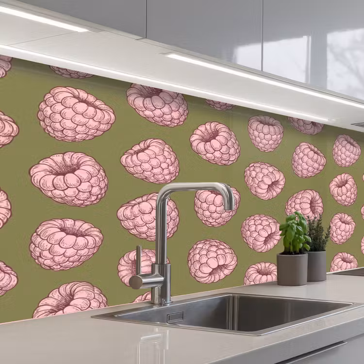 Eten - Patroon - Illustratie - Roze - Groen keuken achterwand 2 middel -3d_schuin