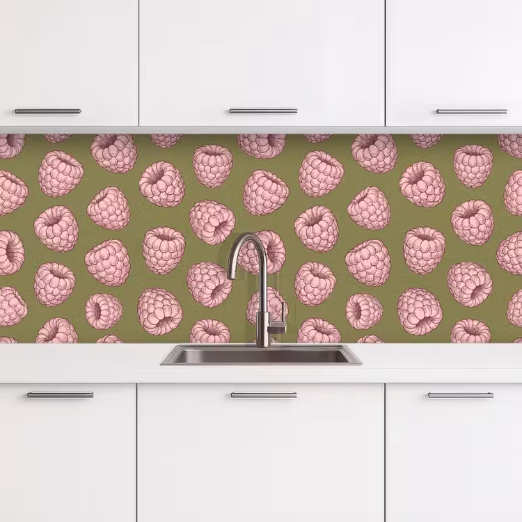 Eten - Patroon - Illustratie - Roze - Groen keuken achterwand 2 middel -3d