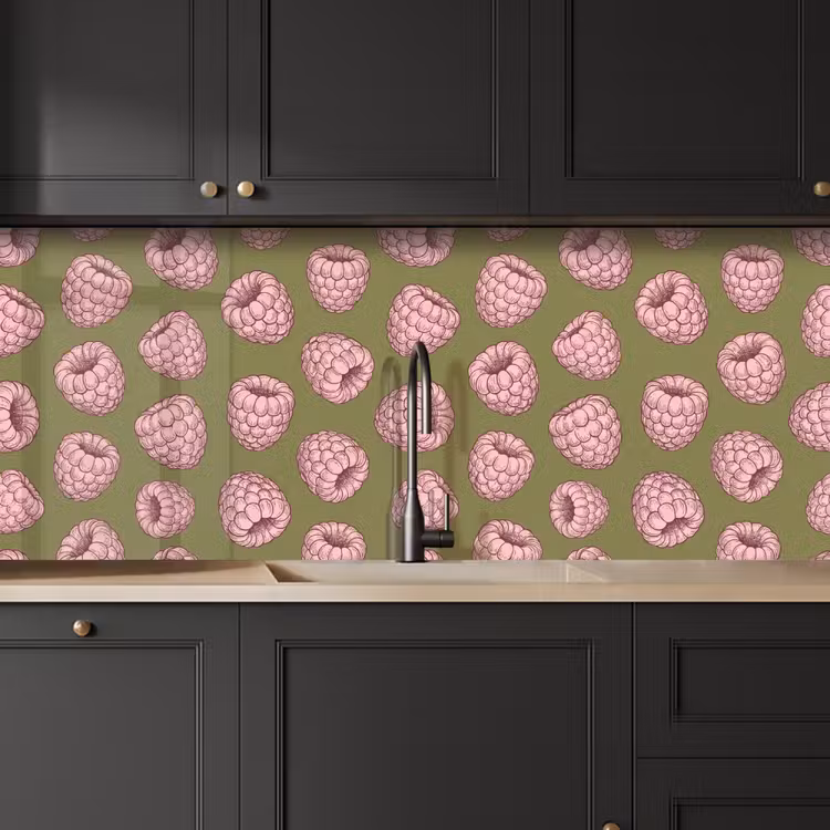 Eten - Patroon - Illustratie - Roze - Groen keuken achterwand 2 middel -sfeer1