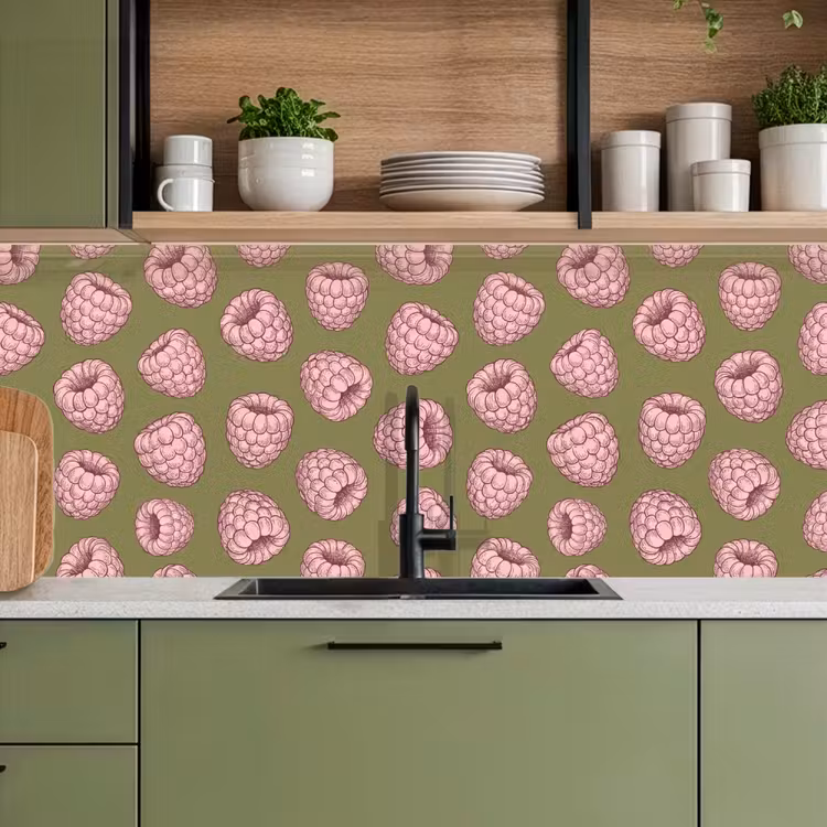 Eten - Patroon - Illustratie - Roze - Groen keuken achterwand 2 middel -sfeer3