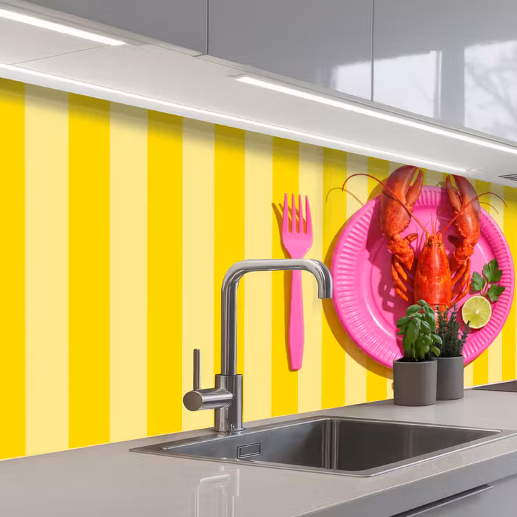 Eten - Roze - Geel - Modern - Culinaire keuken achterwand 2 middel -3d_schuin