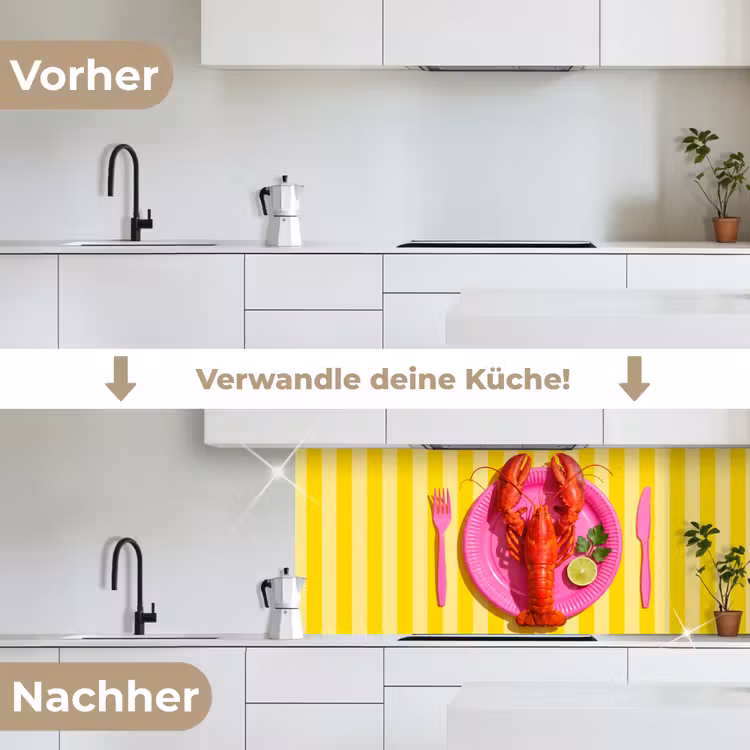 Eten - Roze - Geel - Modern - Culinaire keuken achterwand 2 middel -voor-na_DE