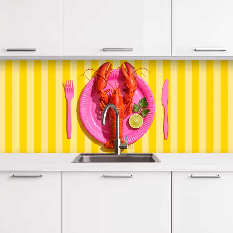 Eten - Roze - Geel - Modern - Culinaire keuken achterwand 2 middel -3d