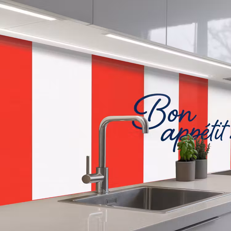 Eten - Spreuk - Keuken - Grafisch - Rood-Wit keuken achterwand 2 middel -3d_schuin