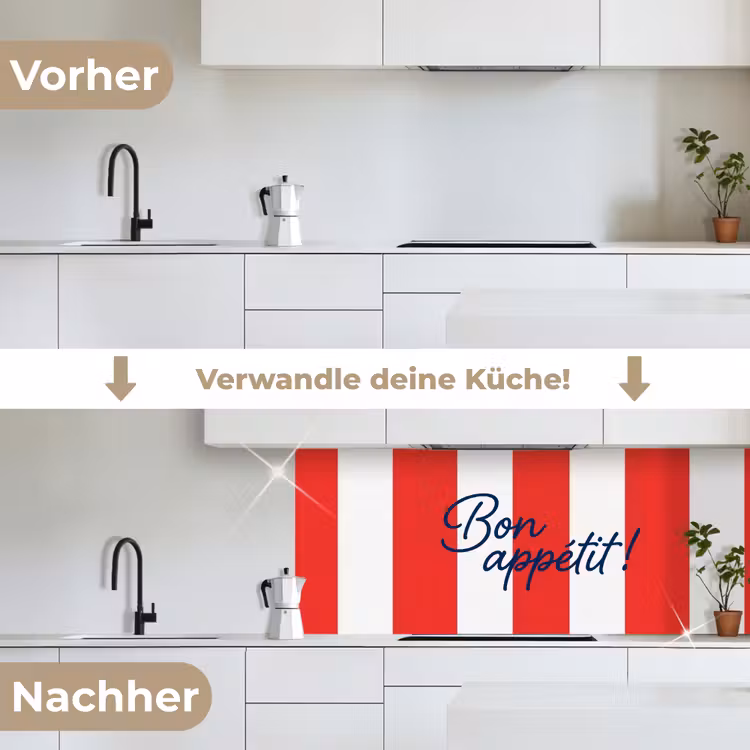 Eten - Spreuk - Keuken - Grafisch - Rood-Wit keuken achterwand 2 middel -voor-na_DE