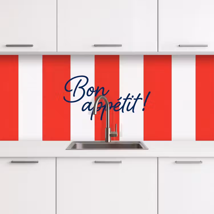 Eten - Spreuk - Keuken - Grafisch - Rood-Wit keuken achterwand 2 middel -3d
