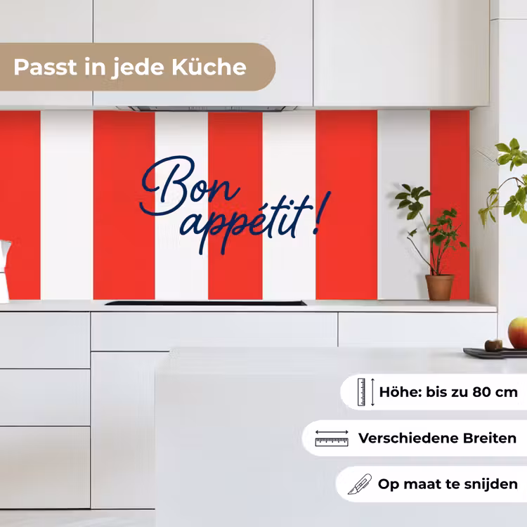 Eten - Spreuk - Keuken - Grafisch - Rood-Wit keuken achterwand 2 middel -sfeer4_DE