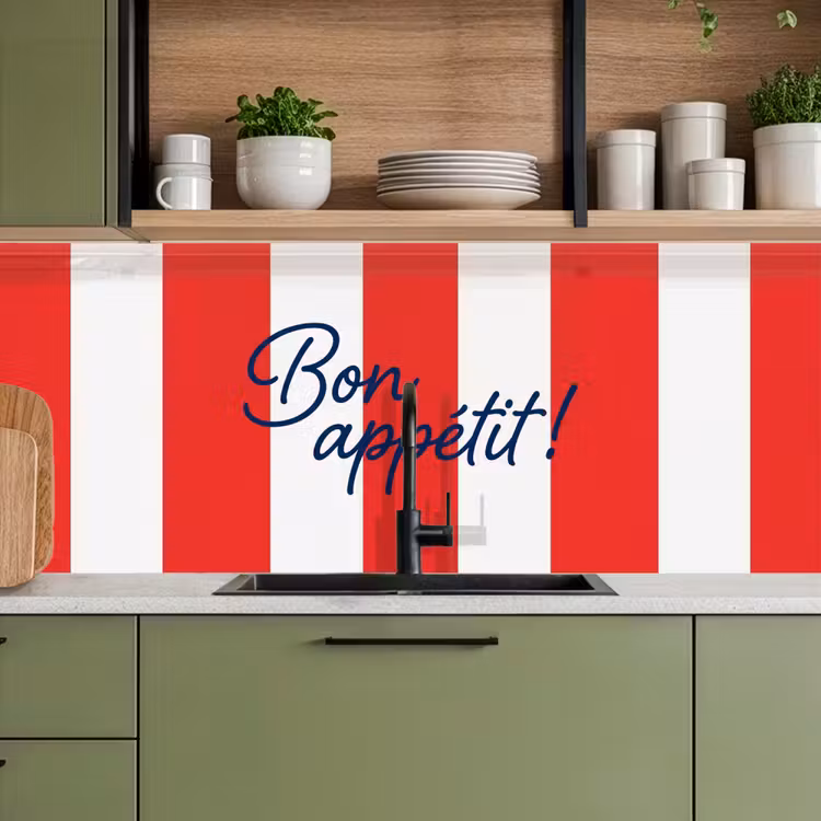 Eten - Spreuk - Keuken - Grafisch - Rood-Wit keuken achterwand 2 middel -sfeer3