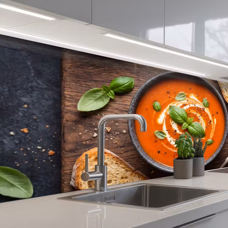 Eten - Soep - Basilicum - Rustiek - Rood keuken achterwand 2 middel -3d_schuin