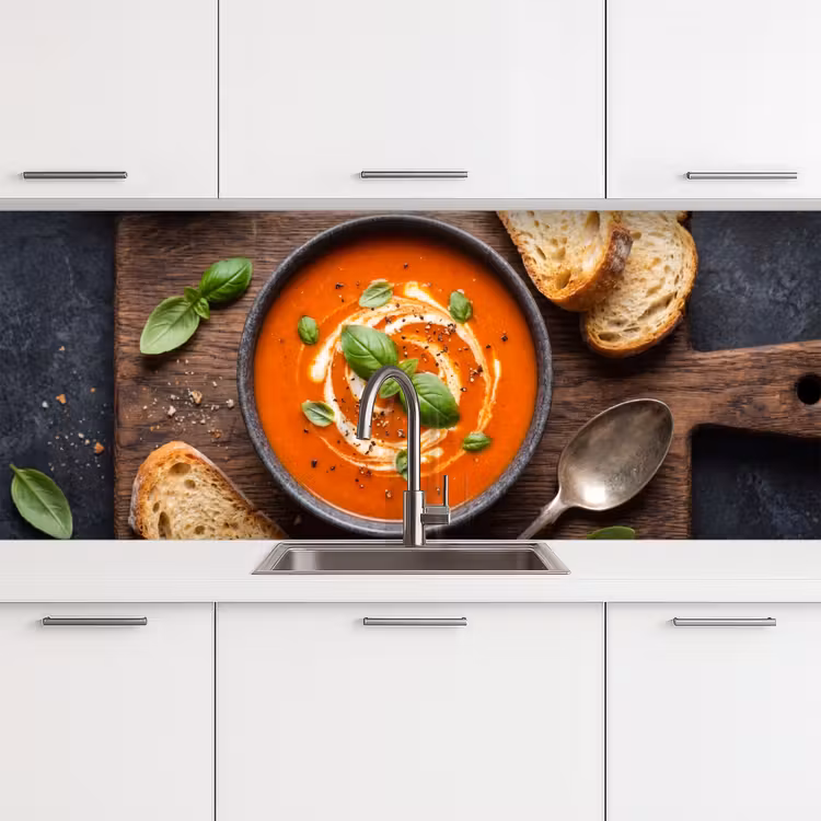 Eten - Soep - Basilicum - Rustiek - Rood keuken achterwand 2 middel -3d