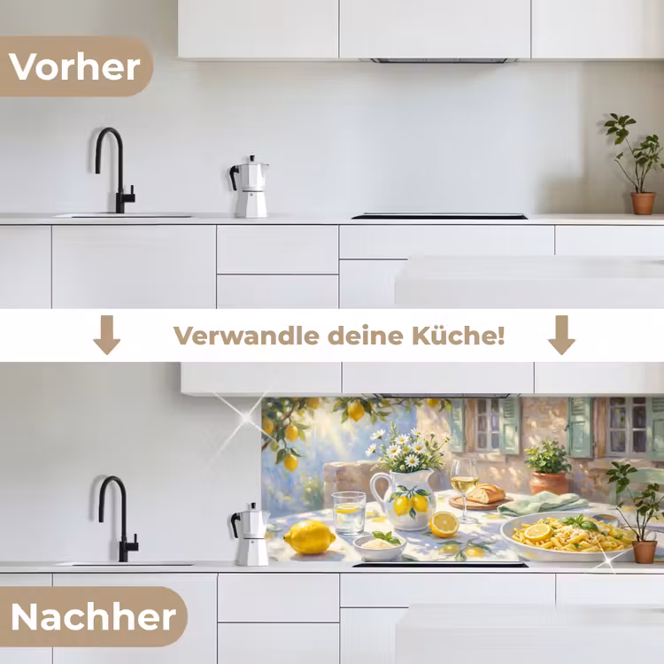 Eten - Terras - Zomer - Geschilderd - Geel keuken achterwand 2 middel -voor-na_DE