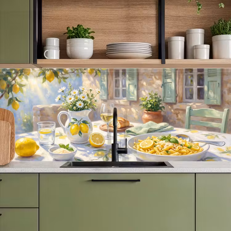 Eten - Terras - Zomer - Geschilderd - Geel keuken achterwand 2 middel -sfeer3