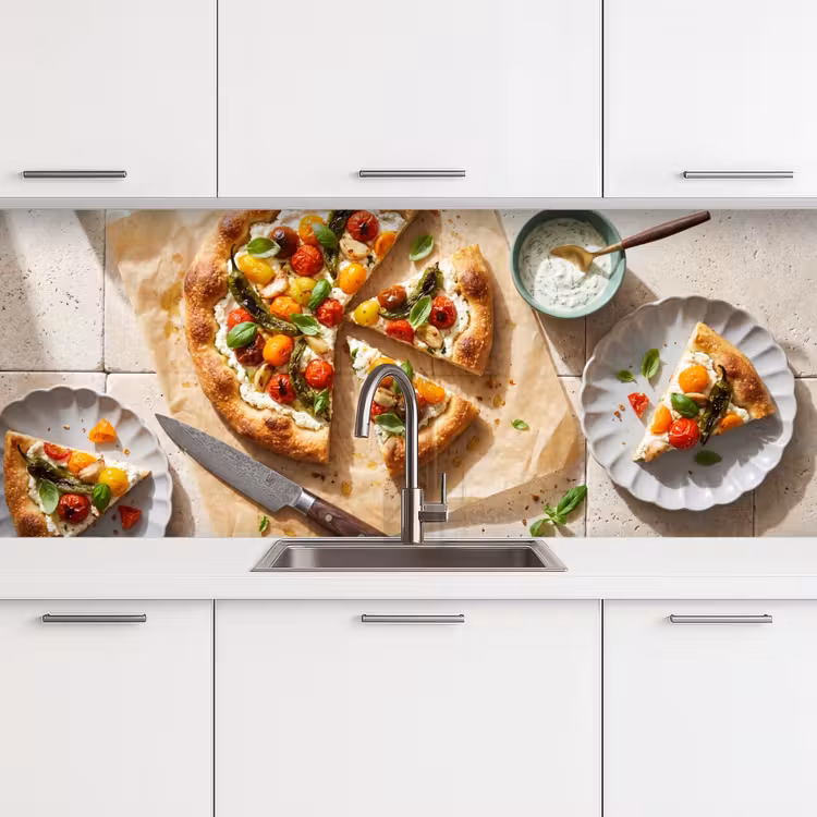 Eten - Tomaten - Basilicum - Maaltijd - Vers keuken achterwand 2 middel -3d