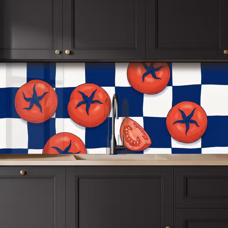 Eten - Tomaten - Keuken - Illustratie - Rood-Blauw keuken achterwand 2 middel -sfeer1