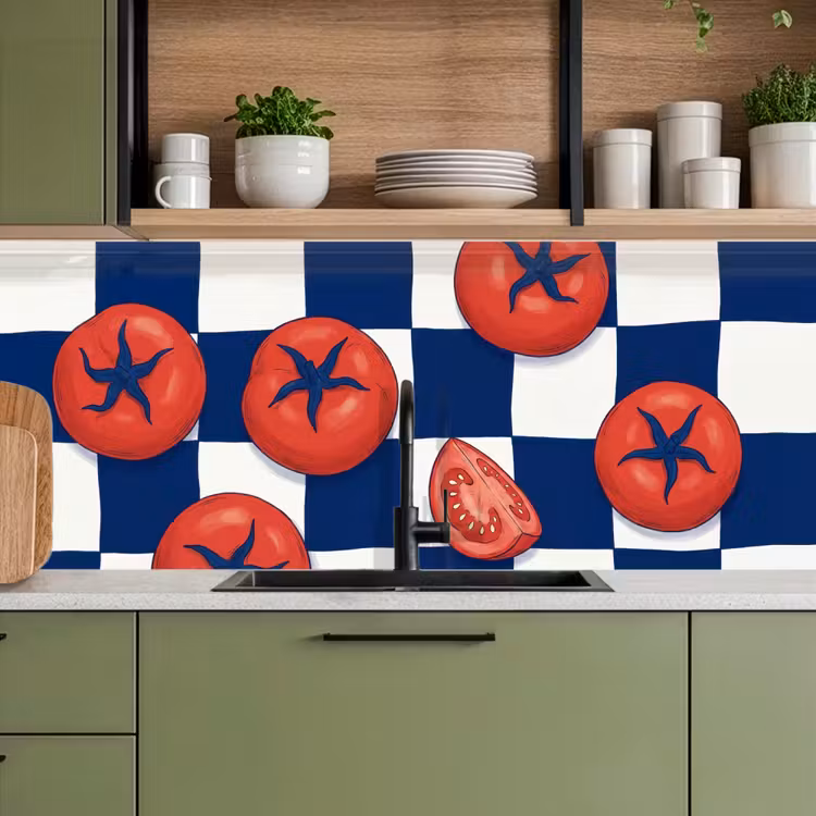 Eten - Tomaten - Keuken - Illustratie - Rood-Blauw keuken achterwand 2 middel -sfeer3
