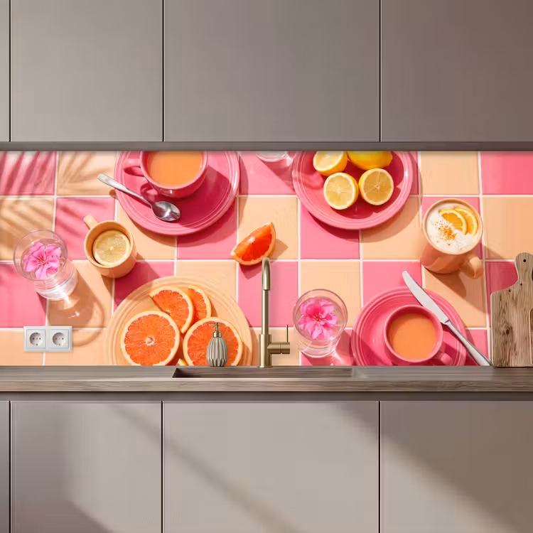 Eten - Citrusvruchten - Stillevens - Roze - Oranje keuken achterwand 2 middel zz_3dshopping
