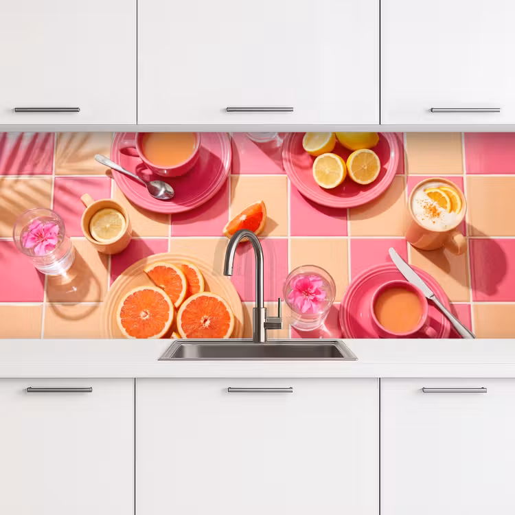 Eten - Citrusvruchten - Stillevens - Roze - Oranje keuken achterwand 2 middel -3d