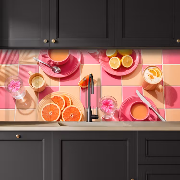 Eten - Citrusvruchten - Stillevens - Roze - Oranje keuken achterwand 2 middel -sfeer1