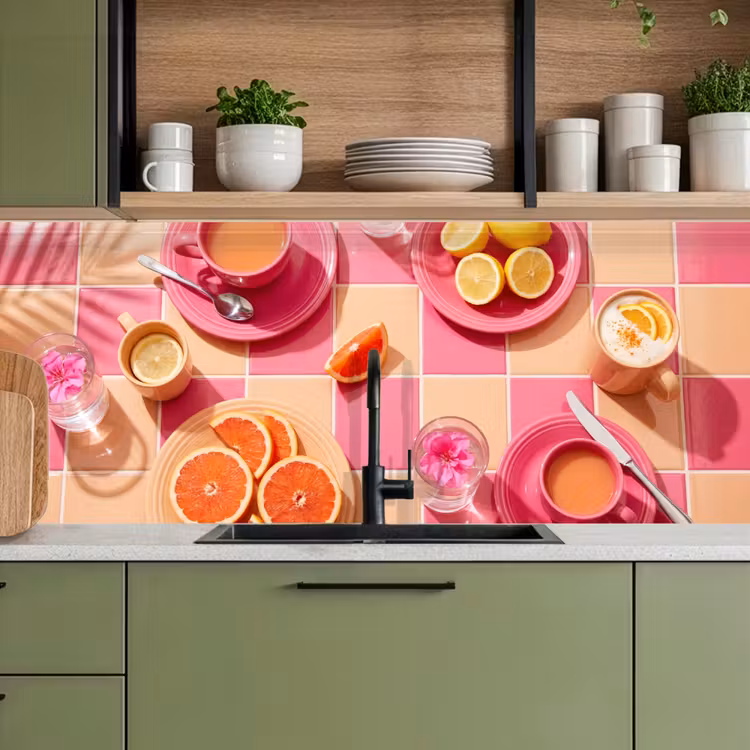 Eten - Citrusvruchten - Stillevens - Roze - Oranje keuken achterwand 2 middel -sfeer3