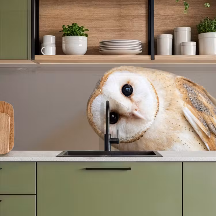 Uil - Bruin - Wit keuken achterwand 2 middel -sfeer3