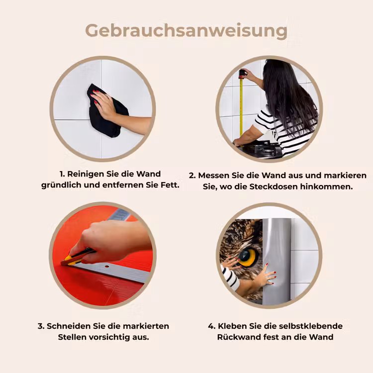 Uil - Dier - Oranje keuken achterwand 2 middel -gebruiksaanwijzing_DE
