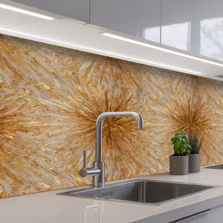 Explosie - Abstract - Goud - Wit keuken achterwand 2 middel 871 -3d_schuin