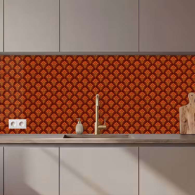 Waaiers - Art Deco - Botanisch - Roestbruin - Oranje keuken achterwand 2 middel 871 zz_3dshopping