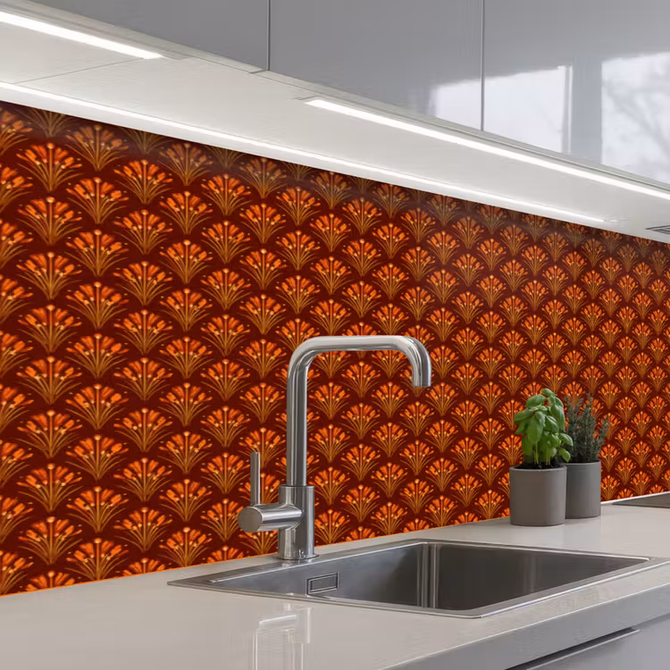 Waaiers - Art Deco - Botanisch - Roestbruin - Oranje keuken achterwand 2 middel 871 -3d_schuin