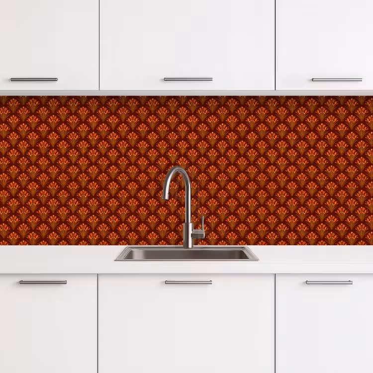 Waaiers - Art Deco - Botanisch - Roestbruin - Oranje keuken achterwand 2 middel 871 -3d