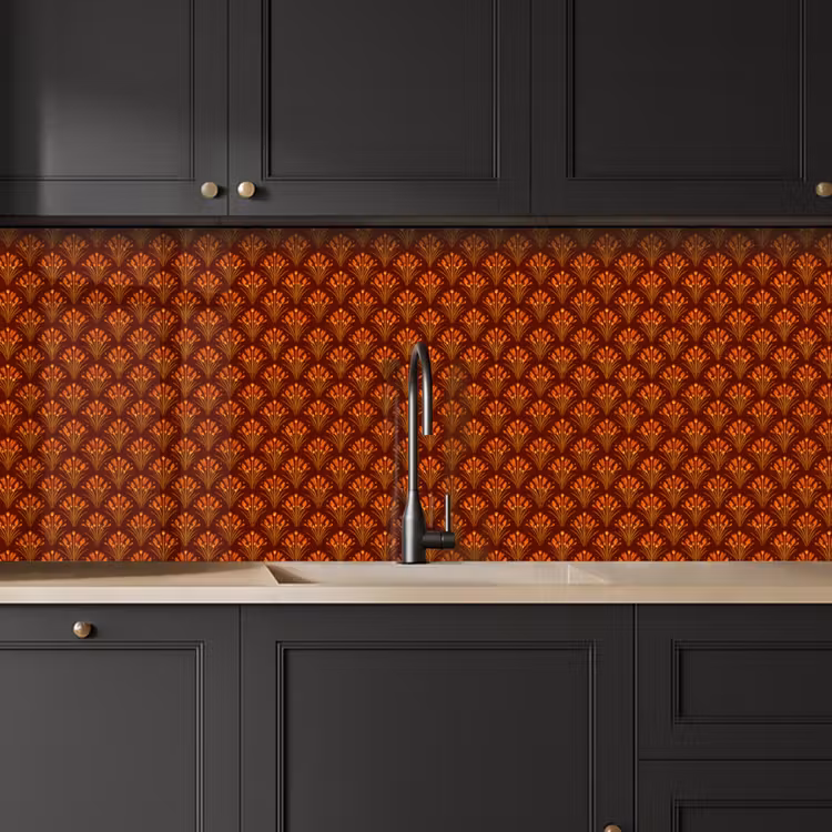 Waaiers - Art Deco - Botanisch - Roestbruin - Oranje keuken achterwand 2 middel 871 -sfeer1