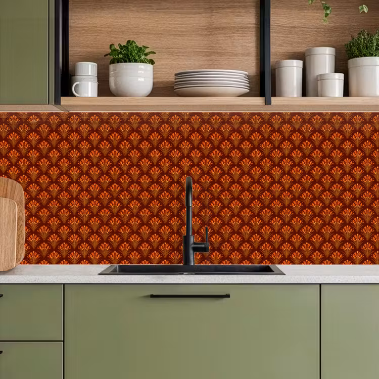 Waaiers - Art Deco - Botanisch - Roestbruin - Oranje keuken achterwand 2 middel 871 -sfeer3