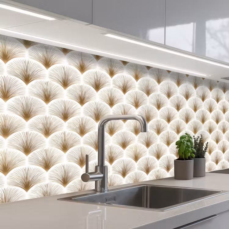 Waaiers - Art Deco - Elegant - Goud - Wit keuken achterwand 2 middel 871 -3d_schuin