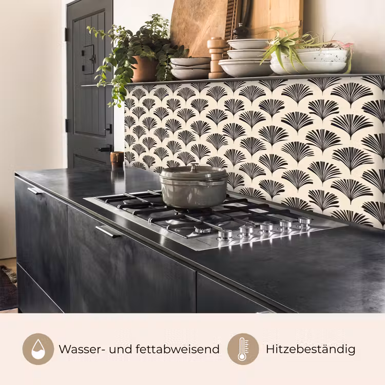 Waaiers - Botanisch - Zwart - Beige keuken achterwand 2 middel 871 -usp_DE