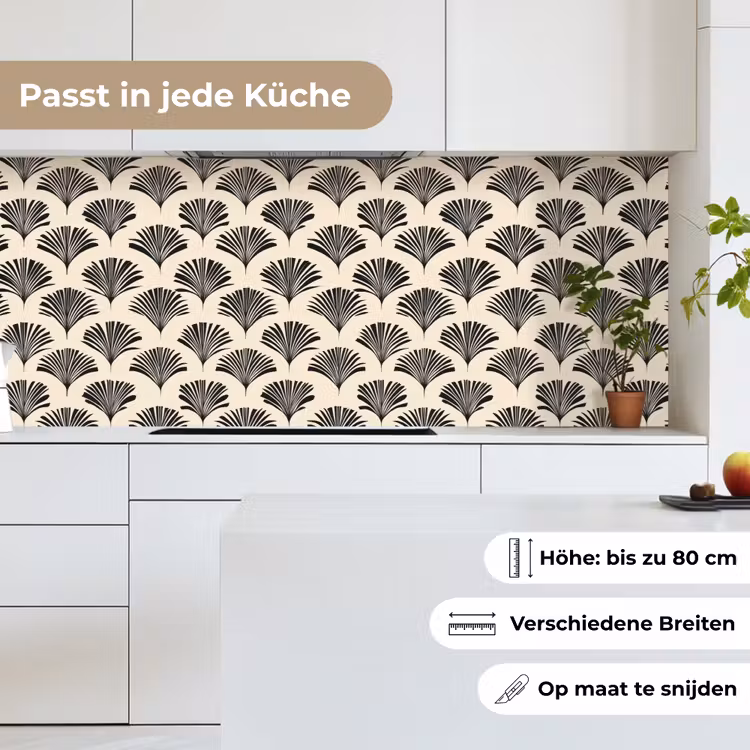 Waaiers - Botanisch - Zwart - Beige keuken achterwand 2 middel 871 -sfeer4_DE