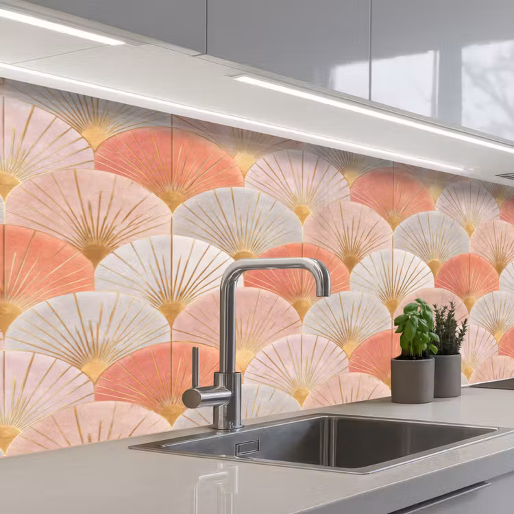 Waaiers - Goud - Roze keuken achterwand 2 middel 871 -3d_schuin