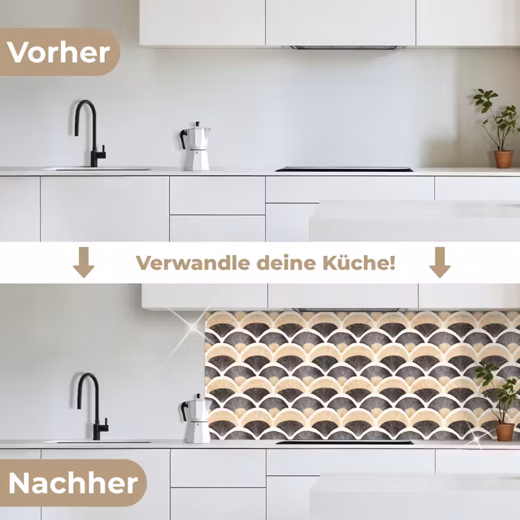 Waaier - Patroon - Zwart - Beige keuken achterwand 2 middel 871 -voor-na_DE