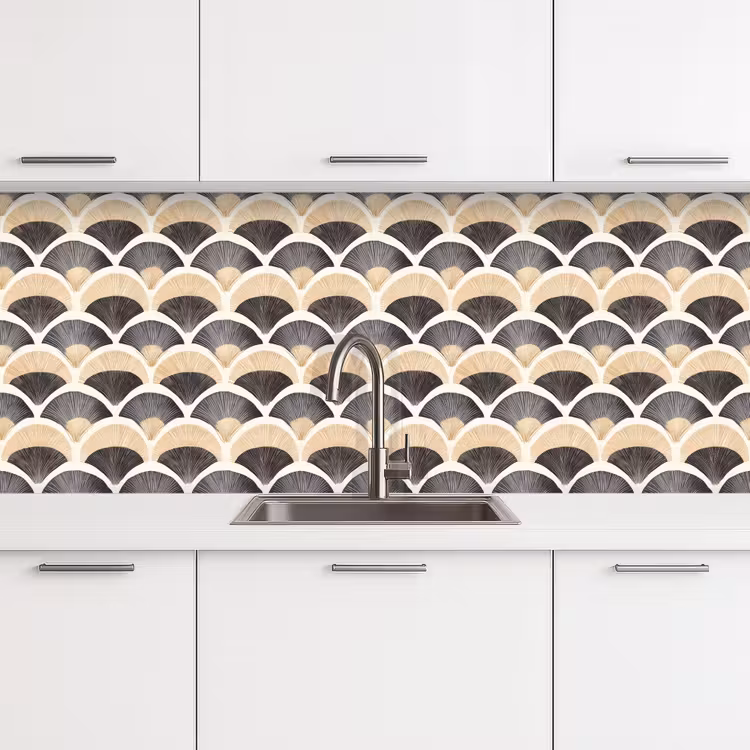 Waaier - Patroon - Zwart - Beige keuken achterwand 2 middel 871 -3d