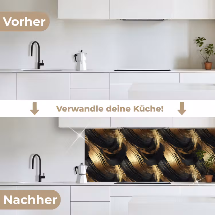Verfstreken - Abstract - Goud - Zwart keuken achterwand 2 middel 871 -voor-na_DE