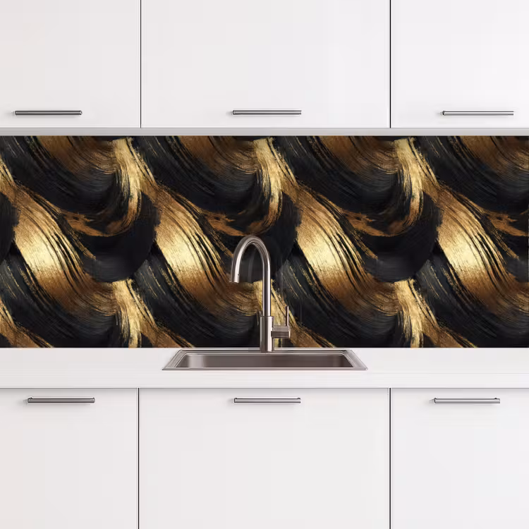 Verfstreken - Abstract - Goud - Zwart keuken achterwand 2 middel 871 -3d