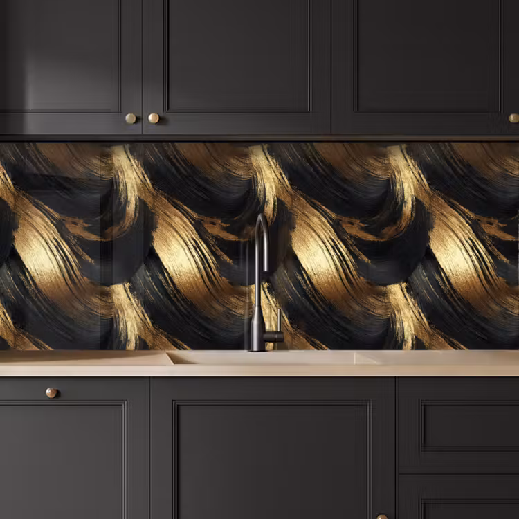 Verfstreken - Abstract - Goud - Zwart keuken achterwand 2 middel 871 -sfeer1