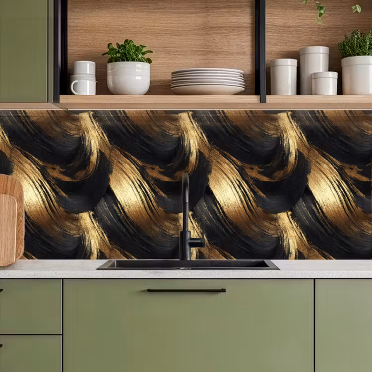 Verfstreken - Abstract - Goud - Zwart keuken achterwand 2 middel 871 -sfeer3