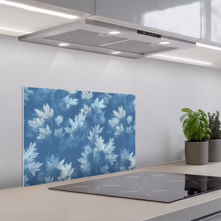 Varen - Botanisch - Patroon - Grijsblauw keuken achterwand spatscherm klein 900 -3d_schuin
