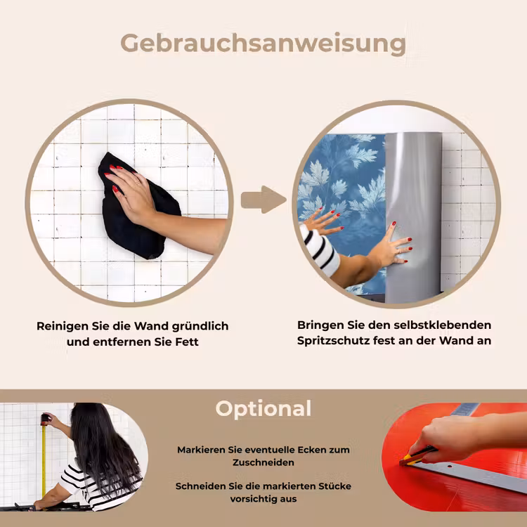 Varen - Botanisch - Patroon - Grijsblauw keuken achterwand spatscherm klein 900 -gebruiksaanwijzing_DE