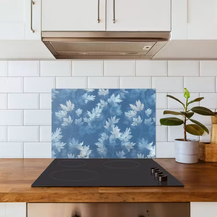 Varen - Botanisch - Patroon - Grijsblauw keuken achterwand spatscherm klein 900 -sfeer2