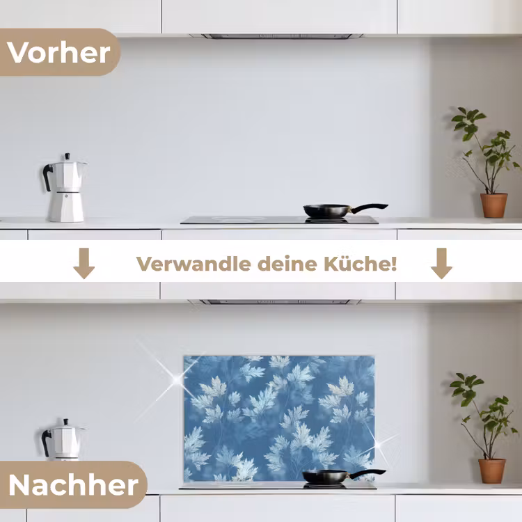 Varen - Botanisch - Patroon - Grijsblauw keuken achterwand spatscherm klein 900 -voor_na_DE