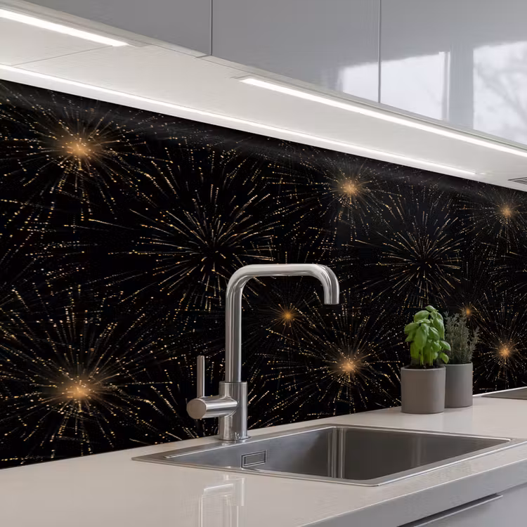 Vuurwerk - Patroon - Feestelijk - Goud - Zwart keuken achterwand 2 middel 871 -3d_schuin