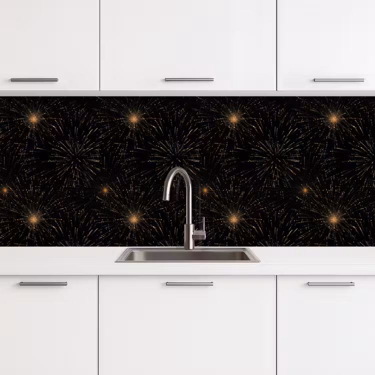 Vuurwerk - Patroon - Feestelijk - Goud - Zwart keuken achterwand 2 middel 871 -3d