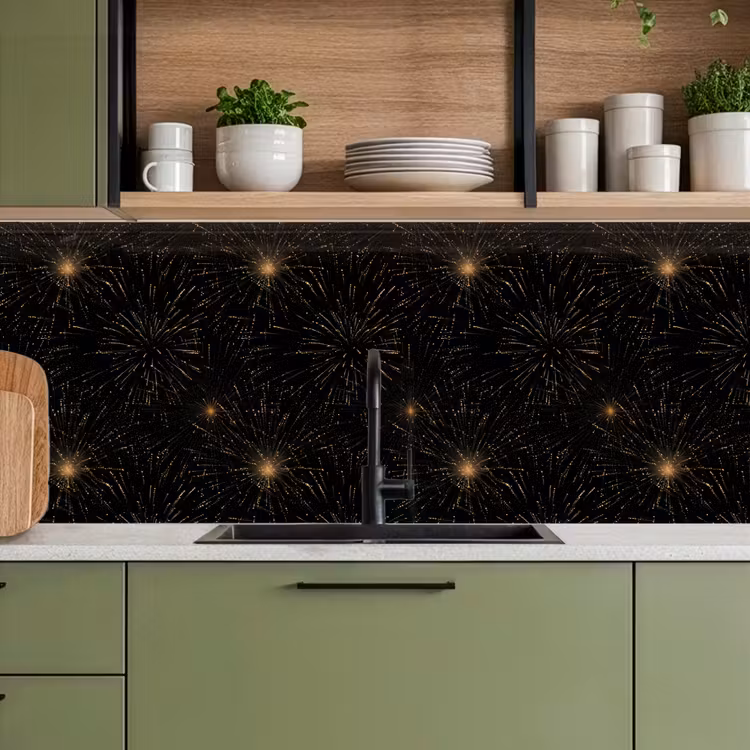 Vuurwerk - Patroon - Feestelijk - Goud - Zwart keuken achterwand 2 middel 871 -sfeer3