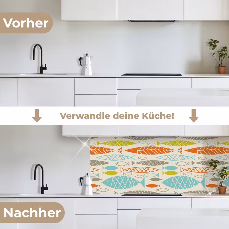 Vis - Jaren 50 - Patroon keuken achterwand 2 middel 871 -voor-na_DE